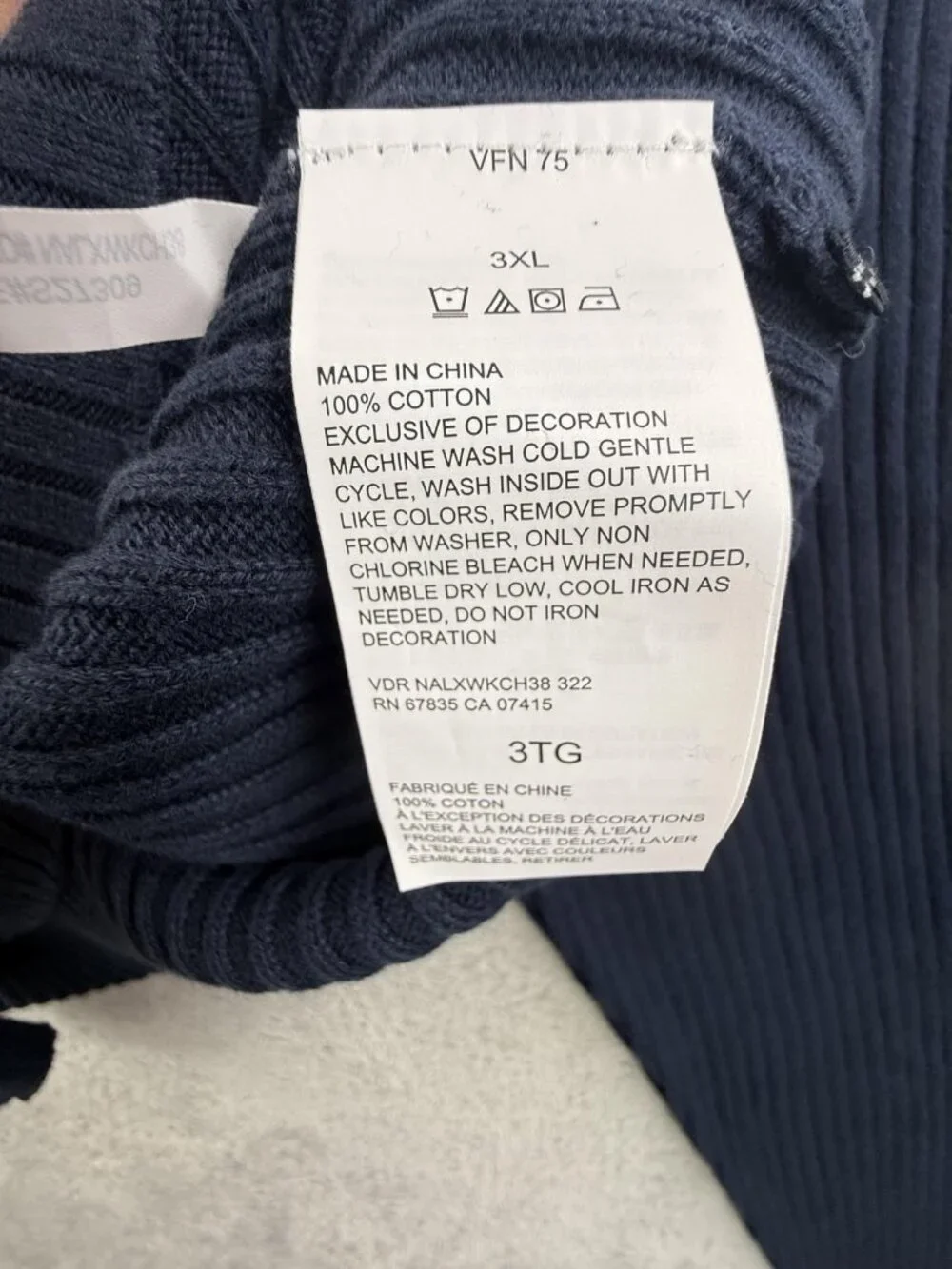 Nautica Sweater Mens 3XL Navy Gray Striped Crewneck Cotton Knit Ribbed Pullover